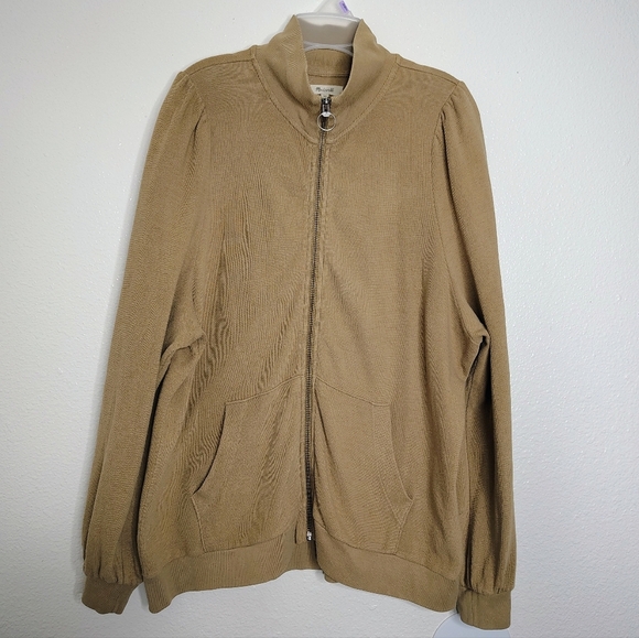 Madewell Women's Tan Balloon Sleeves Full Zip-Up Jacket Sz XL Pockets - Picture 1 of 14